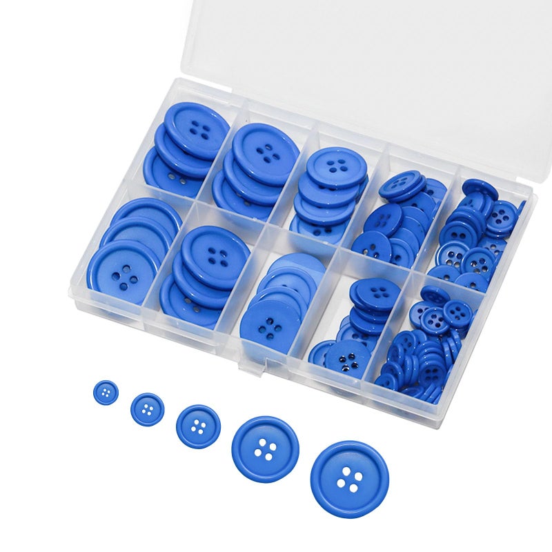 Lilaly 100 pcs Buttons for Crafts Buttons, Button DIY Buttons, Mixed Sewing Buttons, 5 Sizes of White Round Mixed Buttons Suitable for for Crafts, Coats, Shirts, Pants, Shorts and More (Blue) - Image 1
